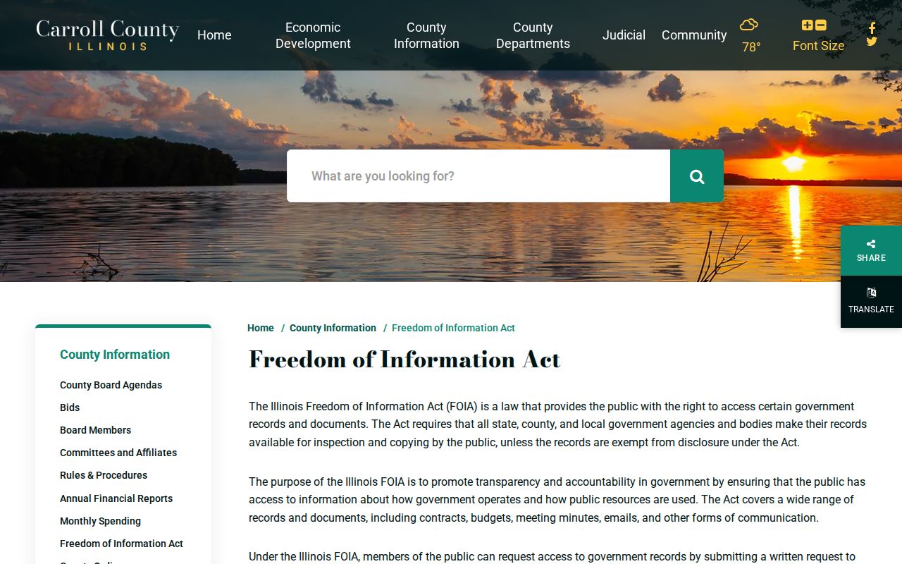 Carroll County FOIA arrest and booking record request page