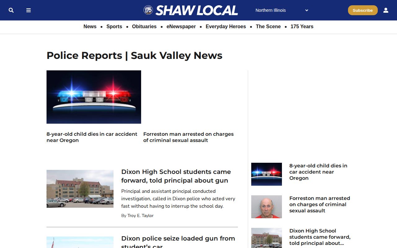Shaw Local Sauk Valley police and fire records archive