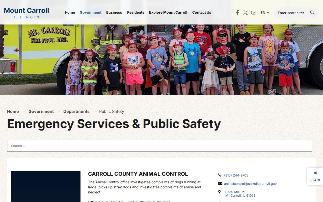 Official Mount Carroll public safety page with police department contact information