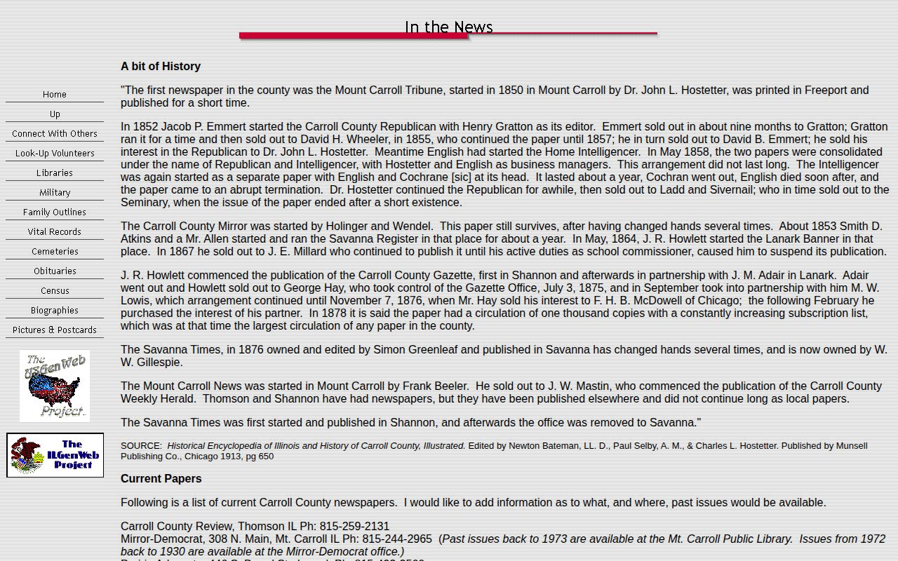 Carroll County historical newspaper research page